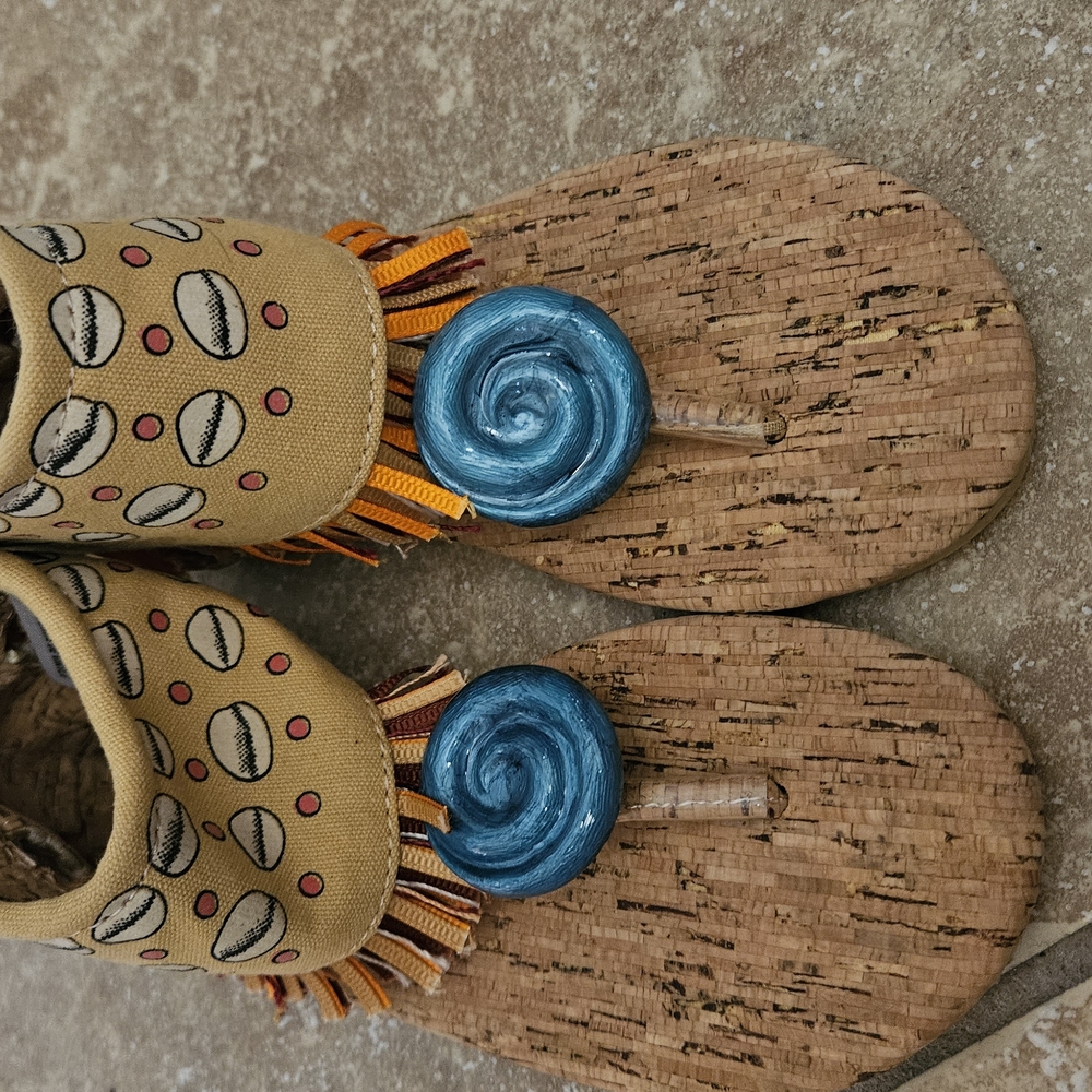 Disney Blue and Tan Sandals with Spiral Design